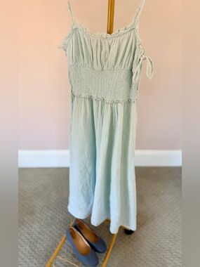 Urban Outfitters Mint Green Smocked Midi Dress M Cottagecore Tie Strap Sundress